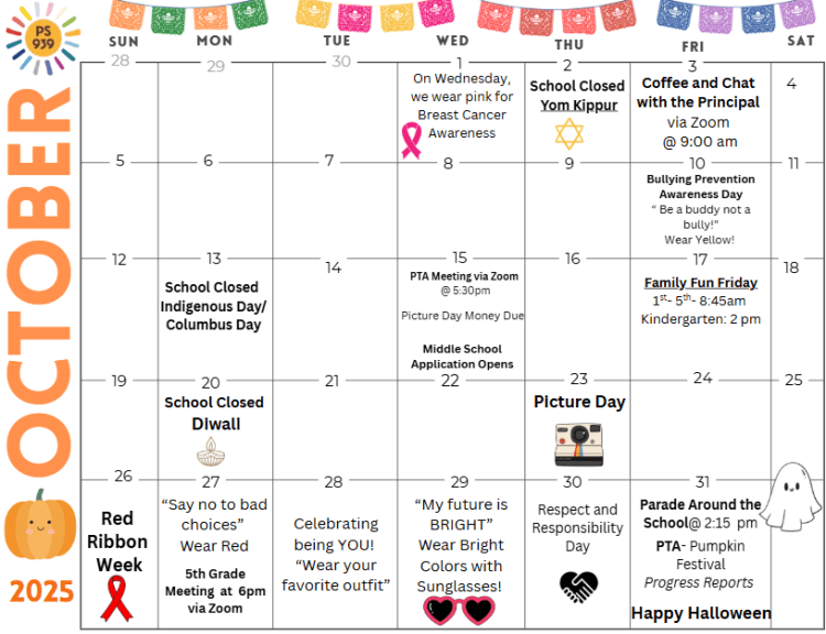 October 2025 School Calendar