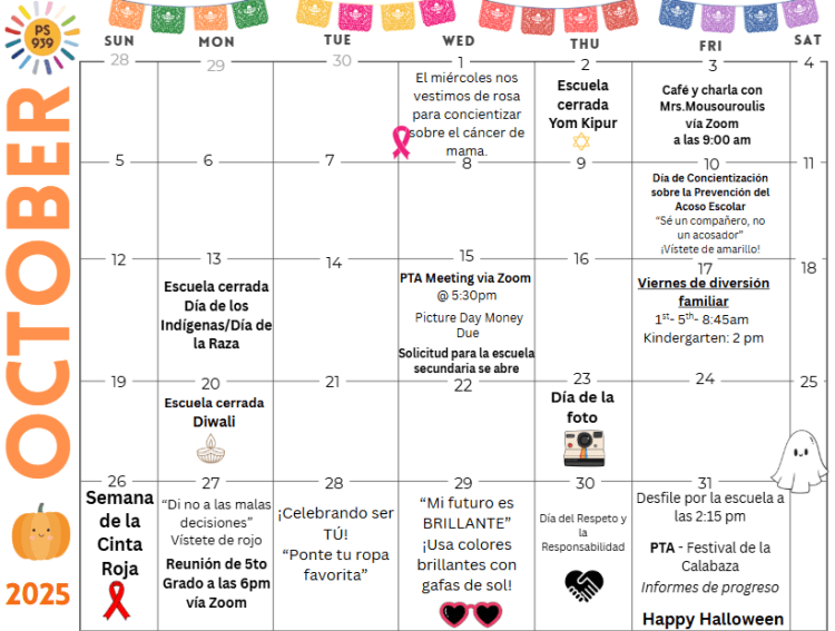 October 2025 School Calendar