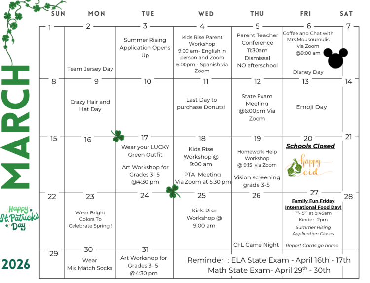 March 2026 School Calendar