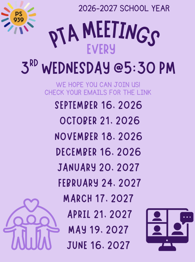 PTA meeting flyer inviting families to participate in school community discussions and activities.